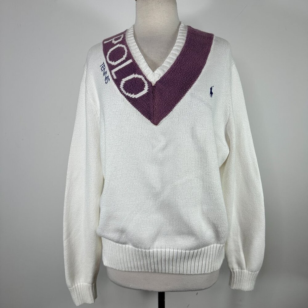 Polo Ralph Lauren x Wimbledon Collection Unisex Tennis V-Neck Sweater White L